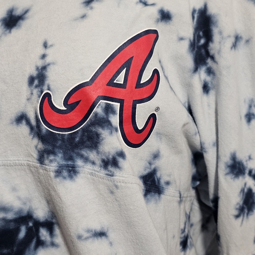 Atlanta Braves Women's T-shirt  Sz L New Era  Tie-dye Long Sleeve Blue/white - Picture 7 of 8